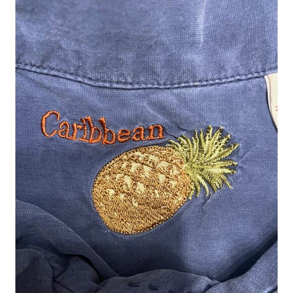 Caribbean Silk Lyocell Bowling Shirt Blue Stripe Men’s L Retro Rockabilly 60's - Picture 5 of 9